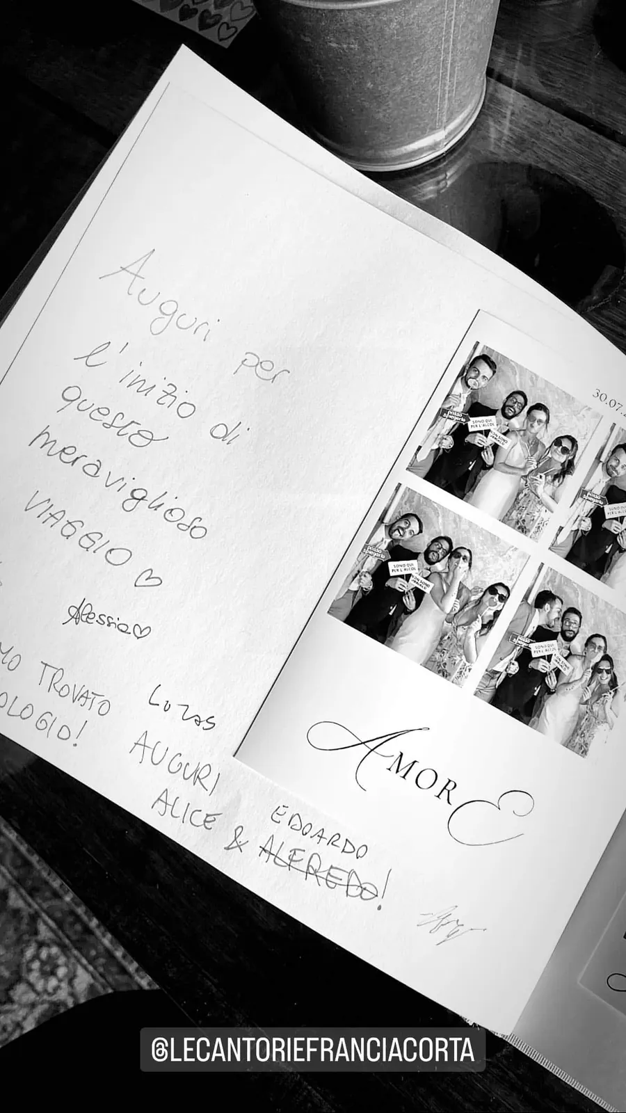 Guestbook page with photo strips and messages