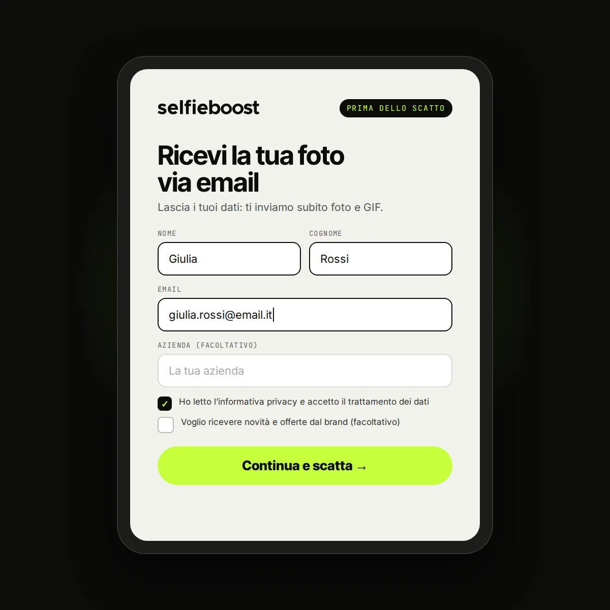 Raccolta lead - idea per eventi SelfieBoost